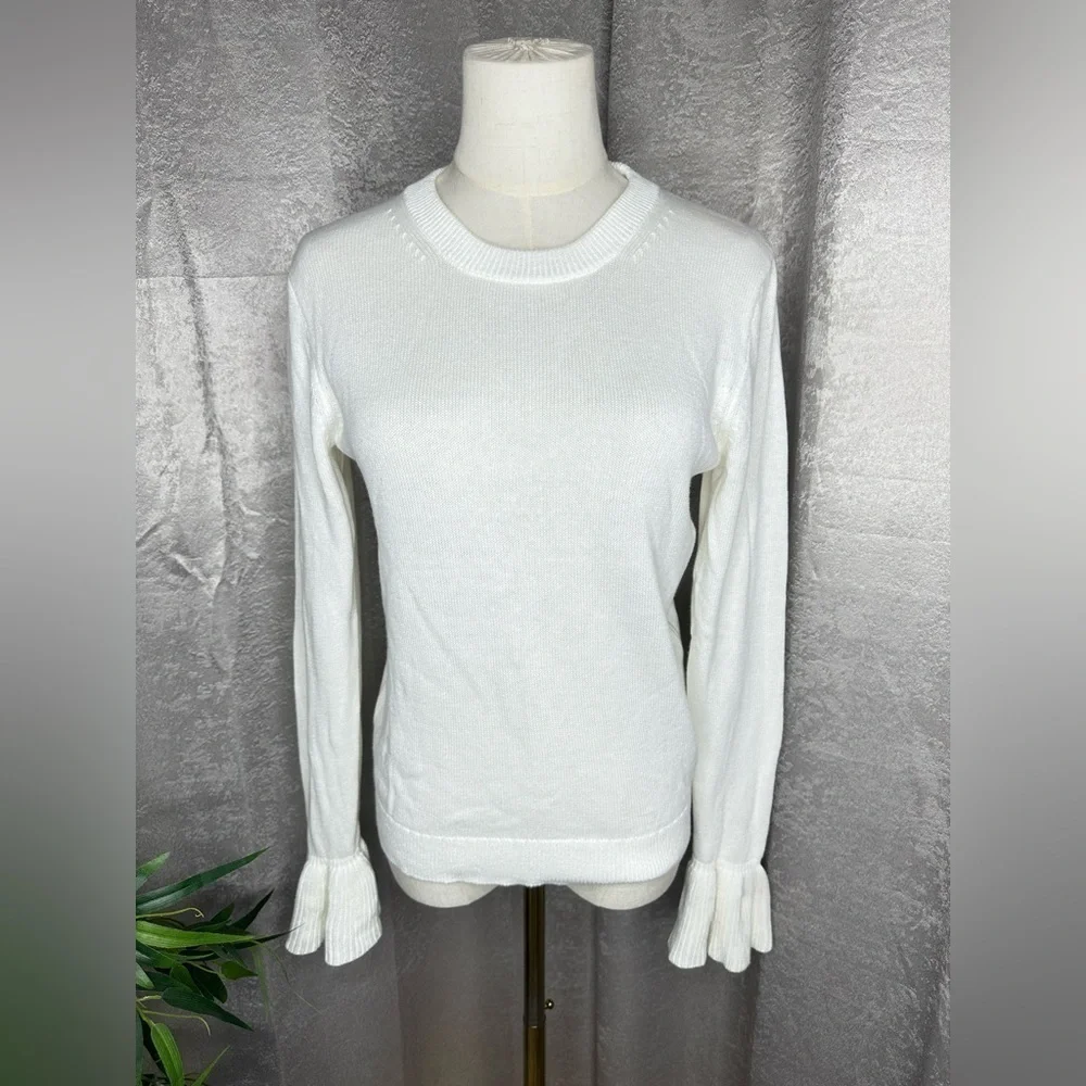 NEW J.Crew Women’s Crewneck Knit Flare Sleeve Sweater in White Sz Small